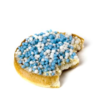 a rusk with blue and white mice, a dutch tradition