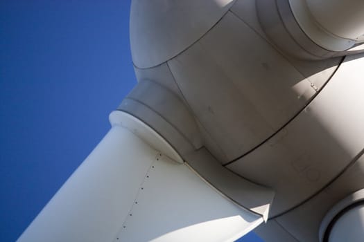 Close up view of the turbine of an eolic energy generator windmill.