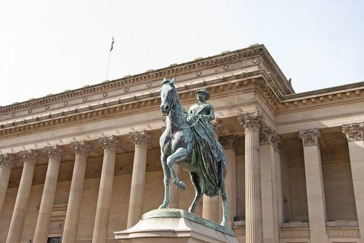 A Statue of Queen Victoria on Horseback outside St Georges Hall Liverpool