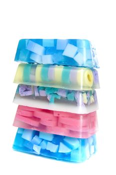 five pieces of colorful soap