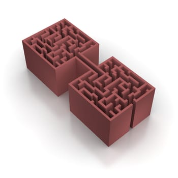 Red connected maze. 3d rendered illustration.
