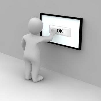 Tap on ok button on the touch screen. 3d rendered illustration.