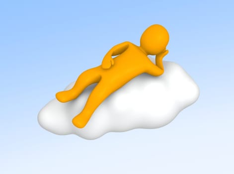 Man lying on cloud in the sky. 3d rendered illustration.