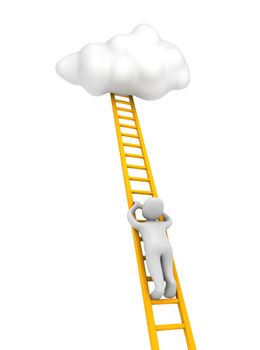 Man climbing to the cloud. 3d rendered illustration.