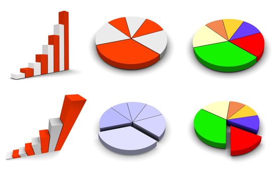 Set of 6 graph icons. 3d rendered.