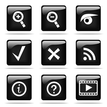 Set of glossy buttons with icons. Black and white series.
