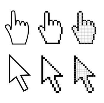 Set of hand and arrow mouse cursors