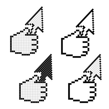 Computer cursor in hand pixels illustration