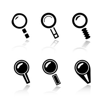 Set of 6 magnifier / search icon variations