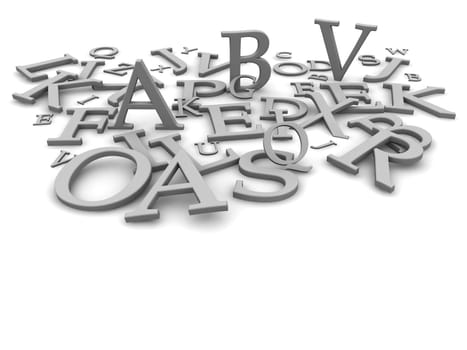 Black and white letters background. 3d rendered illustration