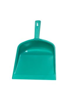 Green plastic dustpan isolated on white background with clipping path