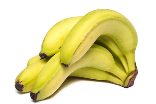 View of a bunch of bananas isolated on a white background.