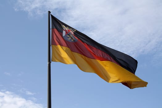 Rhineland-Palatinate flag waving on their mast, German Federal State.