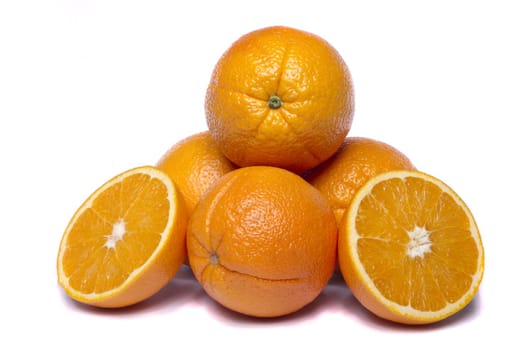 Close view of a bunch of oranges isolated on a white background