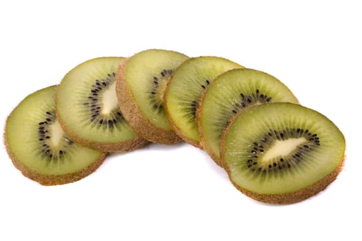 close view of a bunch of kiwi fruit isolated on a white background.