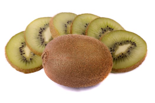 close view of a bunch of kiwi fruit isolated on a white background.