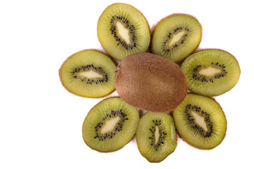 close view of a bunch of kiwi fruit isolated on a white background.