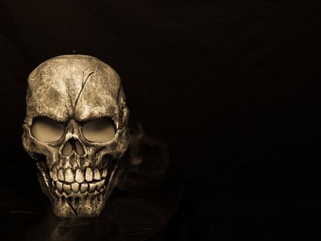 Spooky steaming skull in sepia.  Happy Halloween!