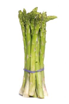 Close up view of a bunch of asparagus vegetable isolated on a white background.