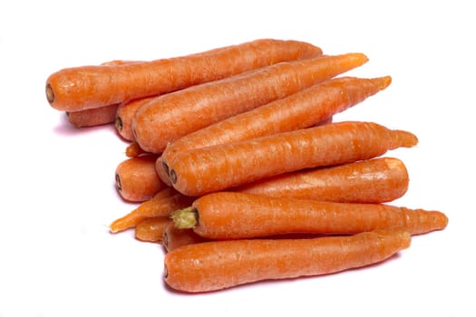 Close up view of a bunch of carrots isolated on a white background.