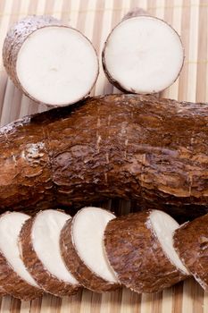 Close up view of the cassava root isolated on a white background.