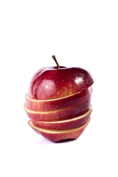 Close up view of some red apples isolated on a white background.