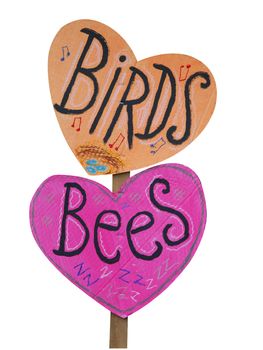 Birds and Bees Placard isolated with clipping path