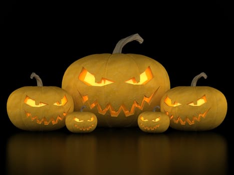 Image sinister pumpkins for Halloween on a black background