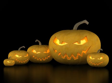 Image sinister pumpkins for Halloween on a black background