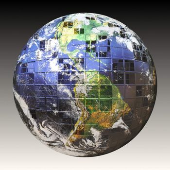 A wire frame sphere of the earth split up in square sections. Earth image courtesy of NASA.