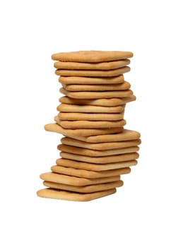 High stack of crackers isolated on white background with clipping path