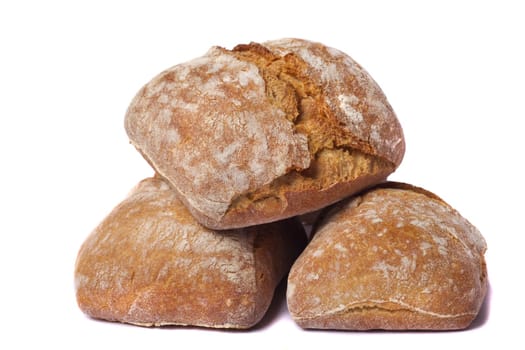 Close view of some bread  isolated on a white background.