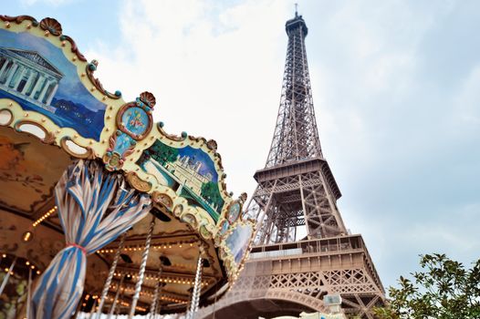 Retro shot of a merry-go-round, Paris, France