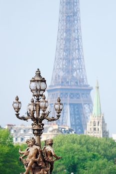 Vintage lamppost on the bridge of Alexandre III in Paris