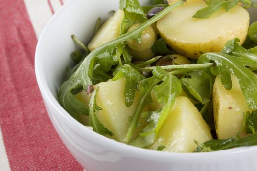 Gourmet potato salad with arugula lettuce. 