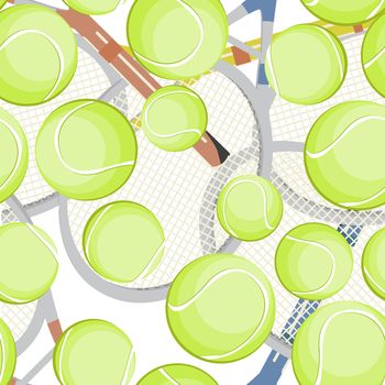Seamless background with tennis balls and rackets