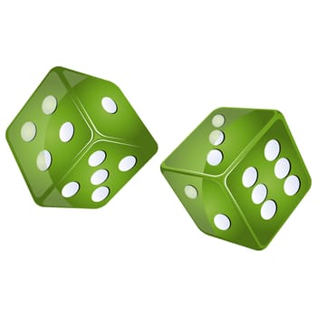 green dices, isolated objects against white background