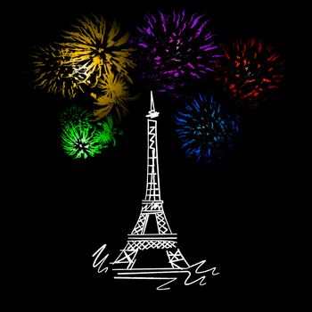 sketch with fireworks at the Eiffel tower