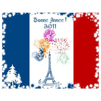 New Year card with France flag and Eiffel tower