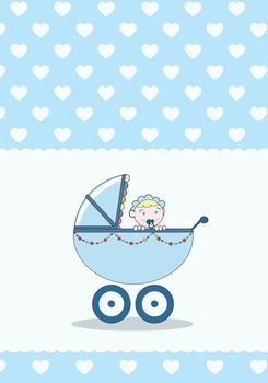 A baby girl in a stroller, baby annoucement card