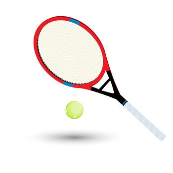 A tennis racket and ball over white background