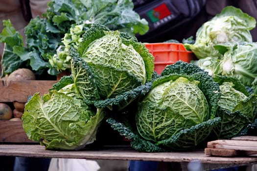 View of some cabbages on the local market.