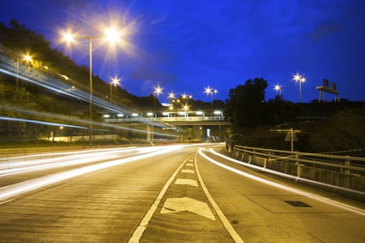 Modern Urban City with Freeway Traffic at Night, hong kong 