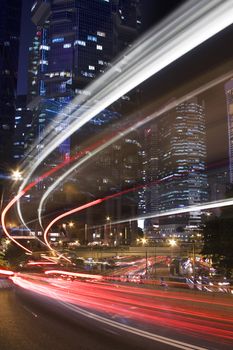 Modern Urban City with Freeway Traffic at Night, hong kong 