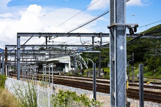 Railroad and blue sky at day in hong kong