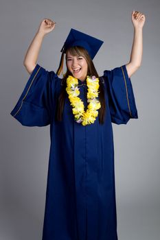 Excited high school graduate girl