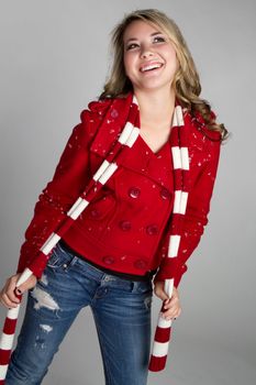 Laughing girl wearing winter clothing
