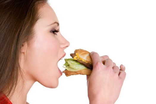 Beautiful woman eating burger