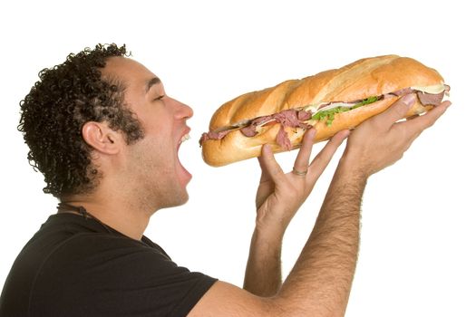Man eating large sandwich