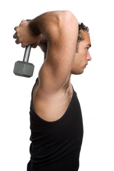 Isolated man lifting weights
